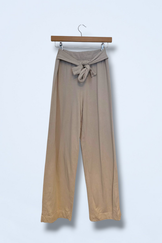 Zara Size Small Belted Beige Wide Leg Jogger-style Trouser