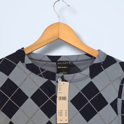 Iets Frans… Blue Argyle Printed Button Cardigan New Size Large