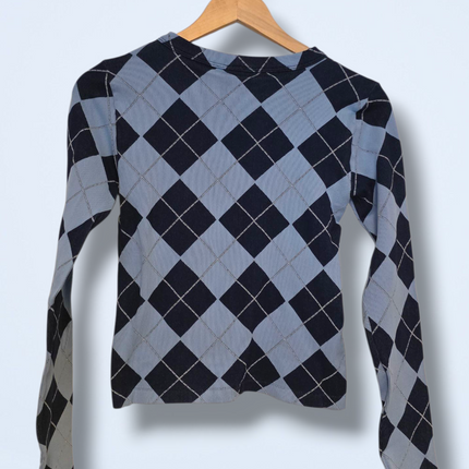 Iets Frans… Blue Argyle Printed Button Cardigan New Size Large