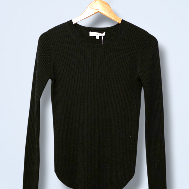 Iro Size XS Black Wool Ribbed Jumper Dipper Hem