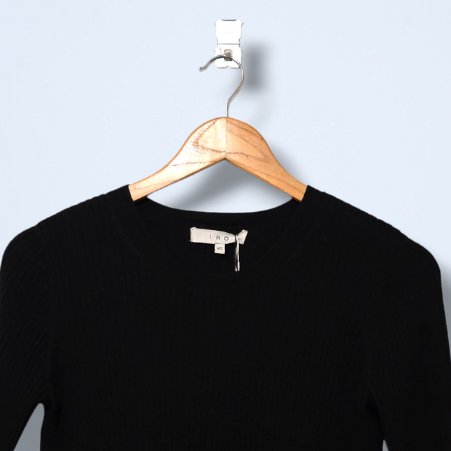 Iro Size XS Black Wool Ribbed Jumper Dipper Hem
