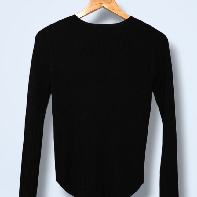 Iro Size XS Black Wool Ribbed Jumper Dipper Hem