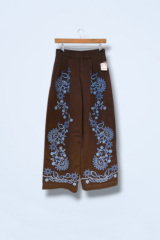 Free People New Marakesh Embroidered Trousers 100% Cotton UK 8