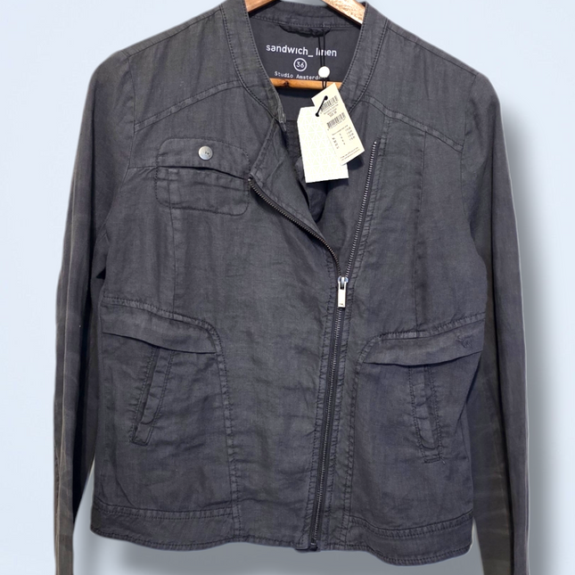 Sandwich – NWT – 100% Linen Grey Zipped Jacket – EU 36/UK 8