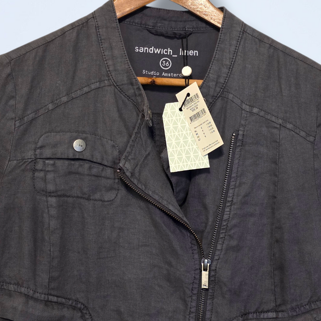 Sandwich – NWT – 100% Linen Grey Zipped Jacket – EU 36/UK 8